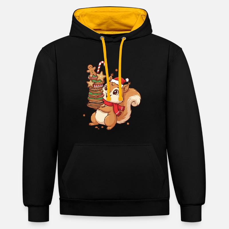 Écureuil de Noël avec des biscuits - Sweat à capuche contrasté - noir/or