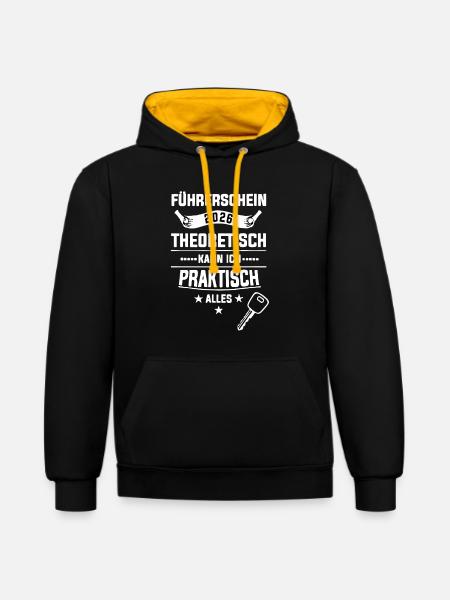 Führerschein 2026 Theorie Praxis - Kontrast-Hoodie - Schwarz/Gold