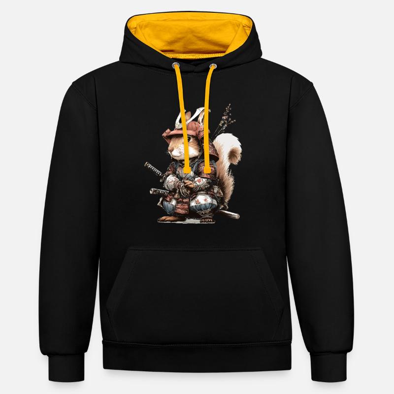Squirrel Samurai in Armor - Contrast hoodie - black/gold
