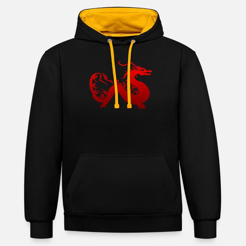 Dragon Fire cadeau chinois - Sweat à capuche contrasté - noir/or
