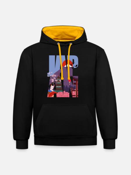Japan - Kontrast-Hoodie - Schwarz/Gold