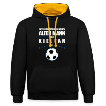 Aufsteiger 2024 Kiel Aufsteiger Shirt - Kontrast-Hoodie - Schwarz/Gold - Vorne - Anna (173cm) & Nico (186cm)