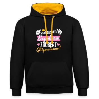 Erzieherin Abschied Glitzersturm Zauberin Kita - Kontrast-Hoodie - Schwarz/Gold - Vorne - Anna (173cm) & Nico (186cm)