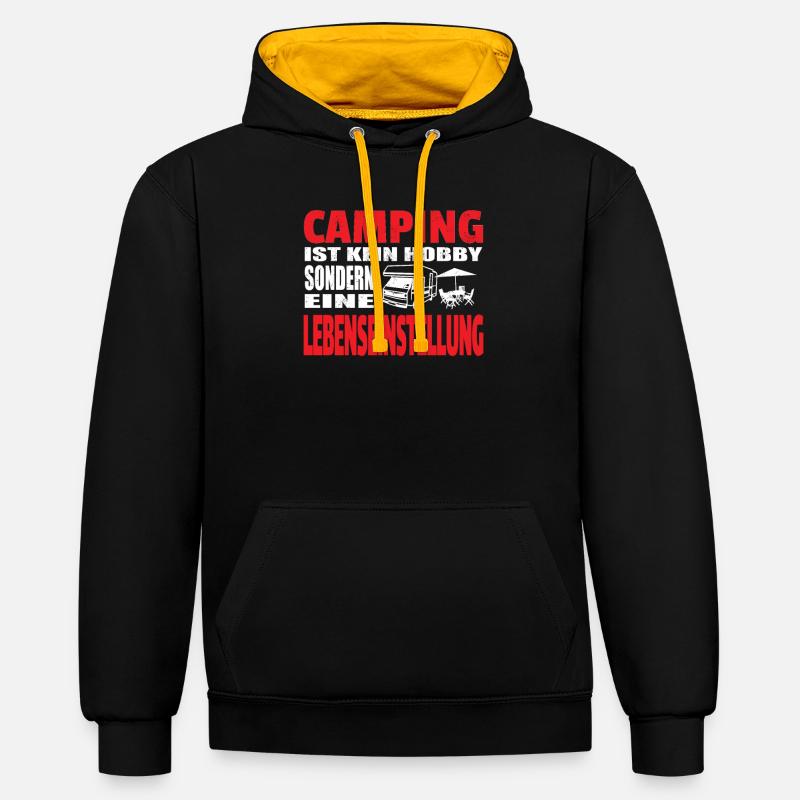 Camper Geschenkidee Camping - Kontrast-Hoodie - Schwarz/Gold