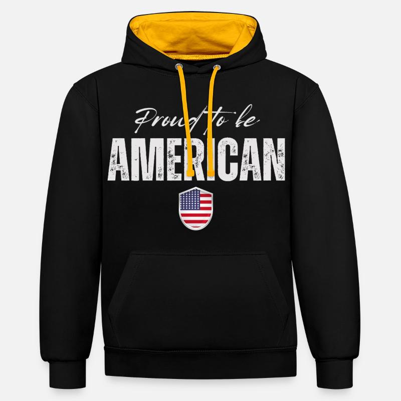 Fier Américain, j’aime l’Amérique - Sweat à capuche contrasté - noir/or