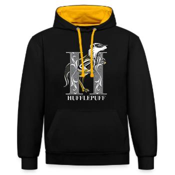 Harry Potter Hufflepuff Coat of Arms Monochrome - Contrast hoodie - black/gold - Front - Anna (173cm) & Nico (186cm)