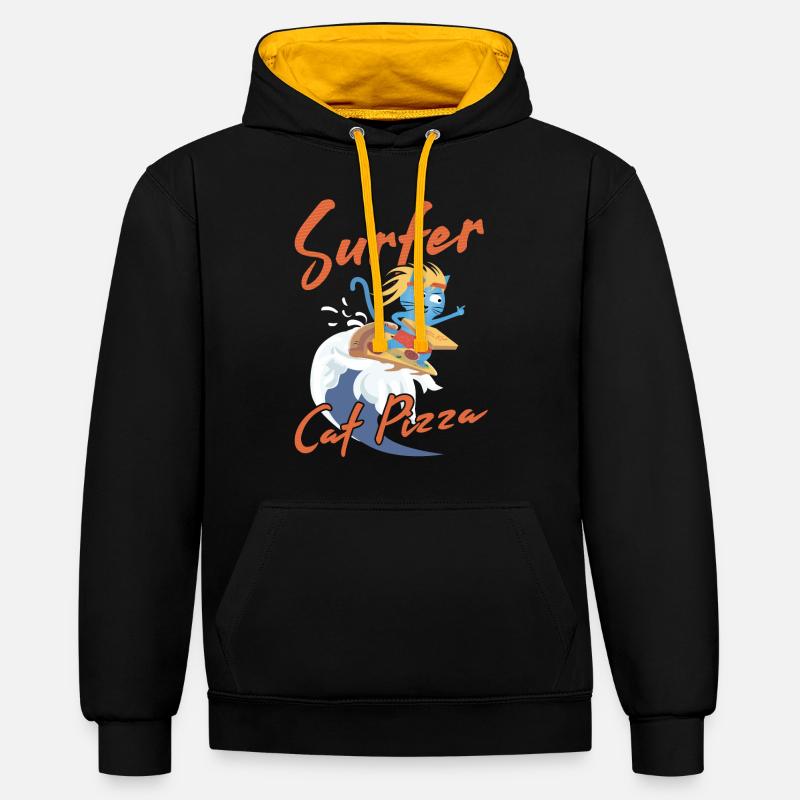 Surfer Cat Pizza - Chats Drôles - Sweat à capuche contrasté - noir/or