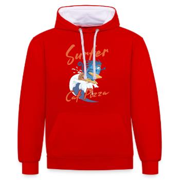 Surfer Cat Pizza - Chats Drôles - Sweat à capuche contrasté - rouge/blanc - Devant - Liana (172cm) & Jaron (178cm)