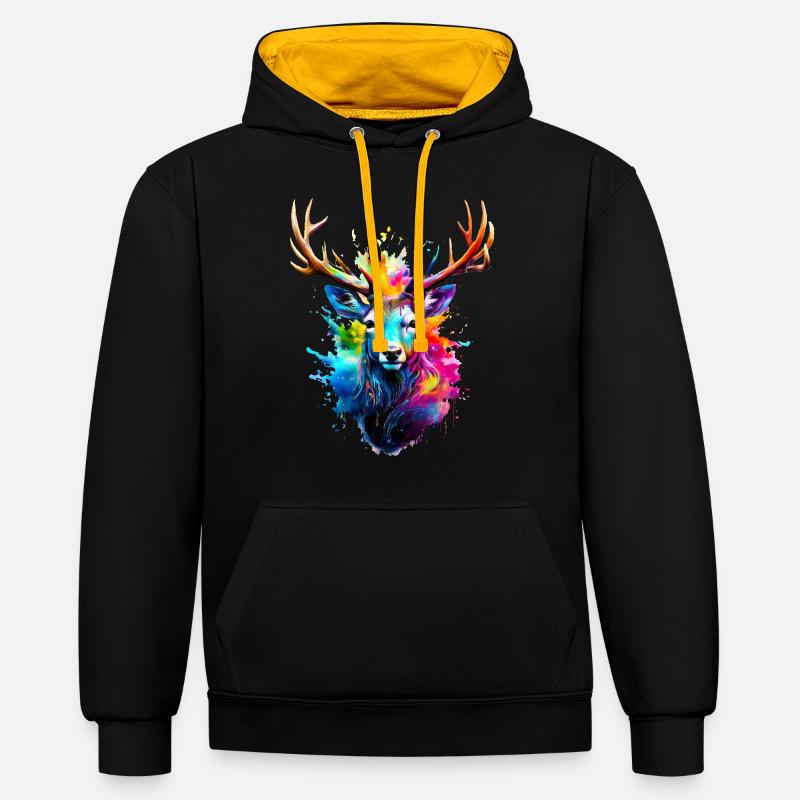 Bemalter Hirsch - Kontrast-Hoodie - Schwarz/Gold