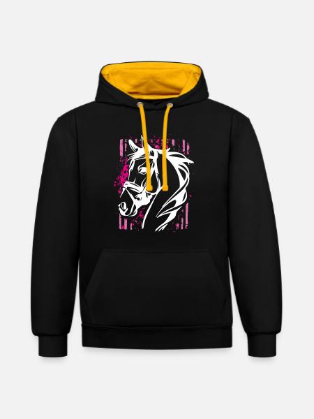 Graffiti-Stil Pferd mit Pinkem Farbsplash - Kontrast-Hoodie - Schwarz/Gold