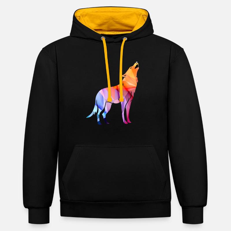 Howling Polygon Wolf - Contrast hoodie - black/gold