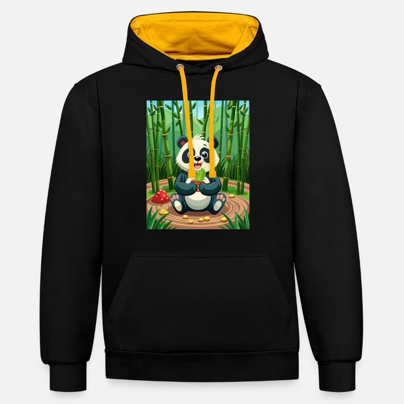 Panda mignon - Illustré - Sweat à capuche contrasté - noir/or
