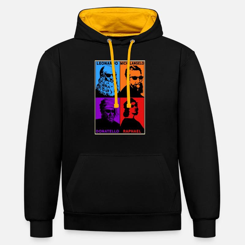 Leonardo Michelangelo Donatello Raphael - Sweat à capuche contrasté - noir/or