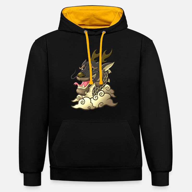 Funny Black Dragon - Sweat à capuche contrasté - noir/or