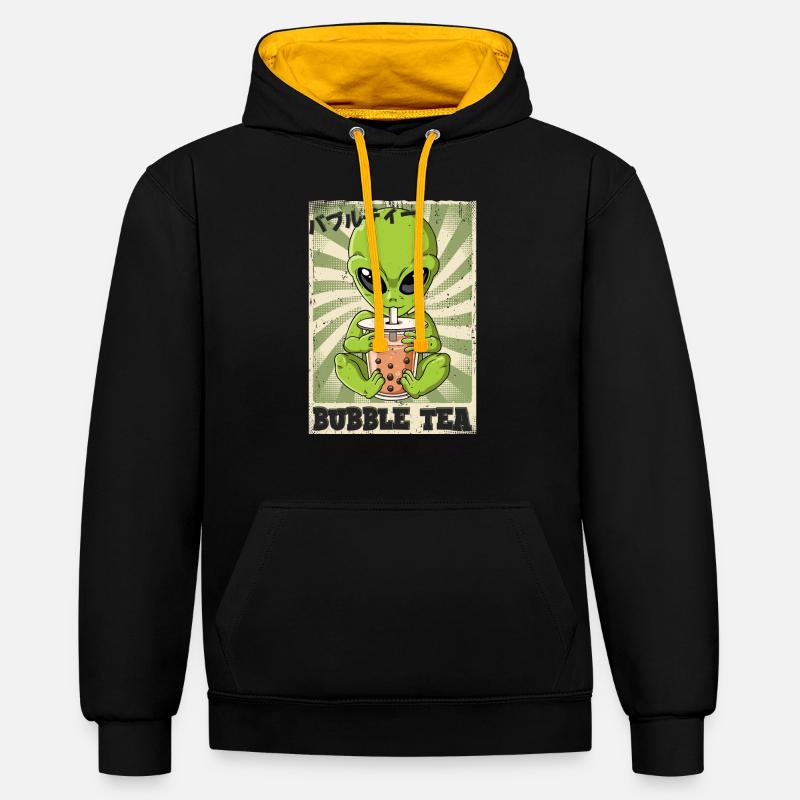 Boba Tea Alien Bubble Tea - Kontrast-Hoodie - Schwarz/Gold
