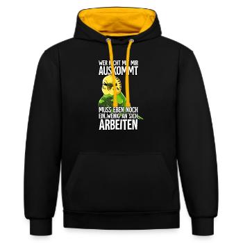 Wellensittich Wer Nicht Mit Mir Auskommt - Kontrast-Hoodie - Schwarz/Gold - Vorne - Anna (173cm) & Nico (186cm)