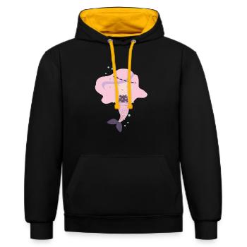 Mermaid mermaid mermaid design - Contrast hoodie - black/gold - Front - Anna (173cm) & Nico (186cm)