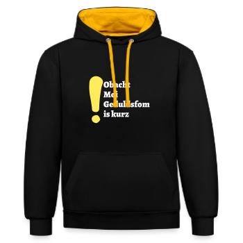 Obacht - bayerischer Spruch - Kontrast-Hoodie - Schwarz/Gold - Vorne - Anna (173cm) & Nico (186cm)
