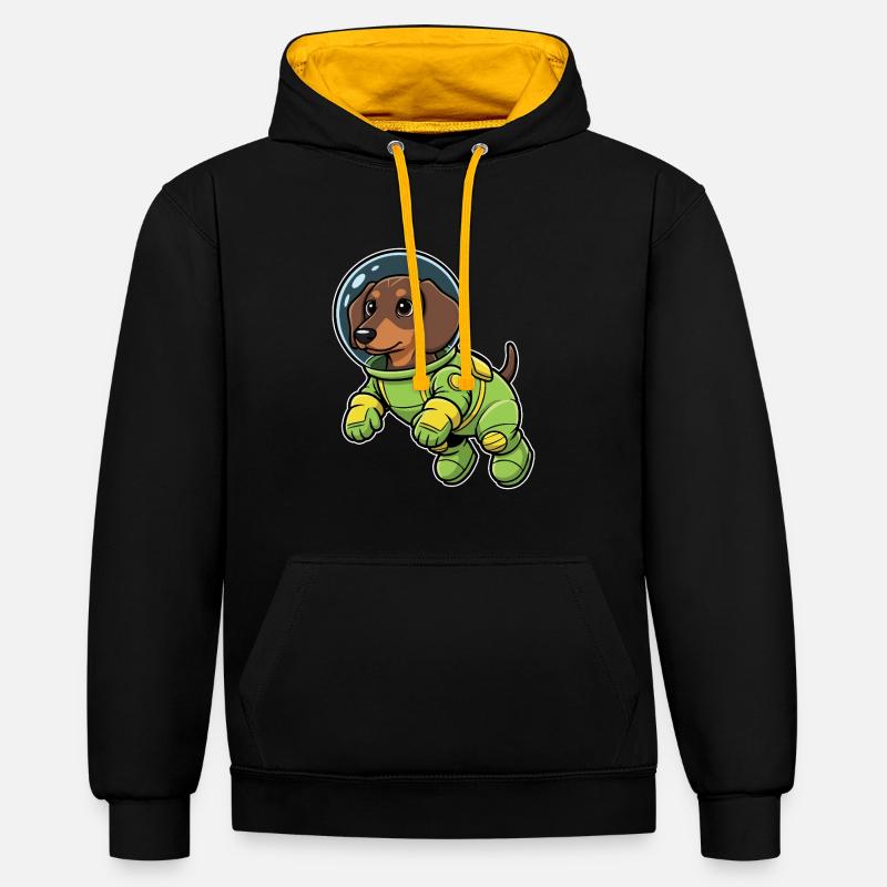 Chien Teckel Astronaute Espace Vert - Sweat à capuche contrasté - noir/or