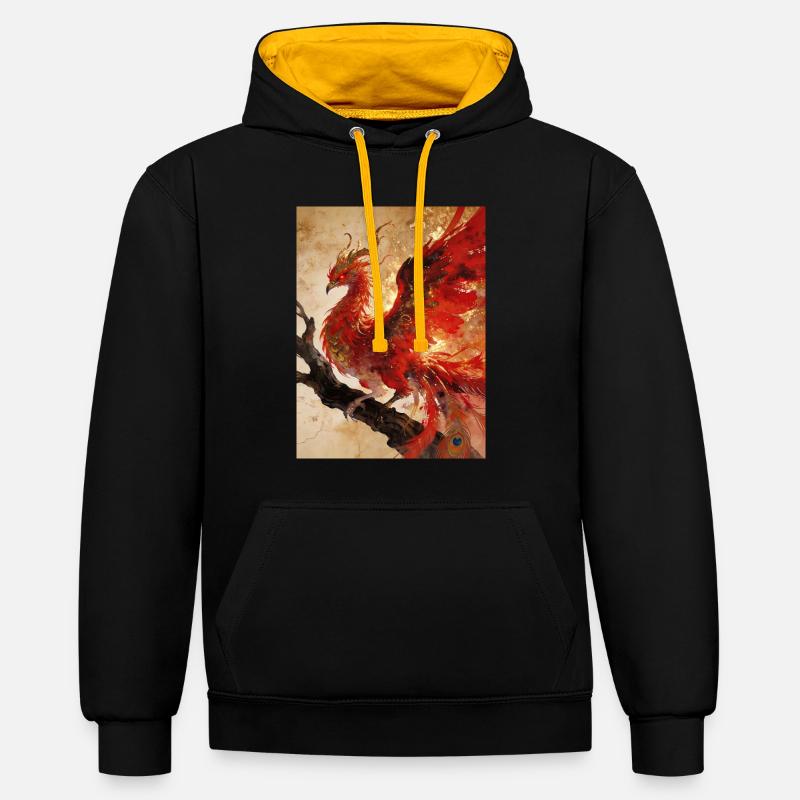 Le Cœur du Phénix : Flamme Éternelle - Sweat à capuche contrasté - noir/or