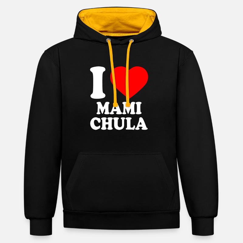 I love mami chula - Sweat à capuche contrasté - noir/or