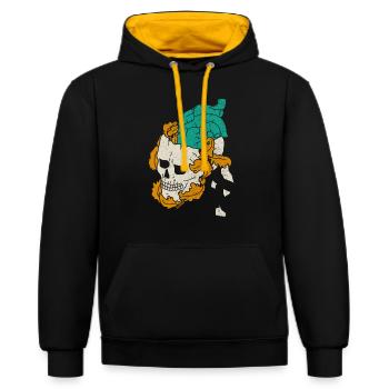 Heart skull - Contrast hoodie - black/gold - Front - Anna (173cm) & Nico (186cm)