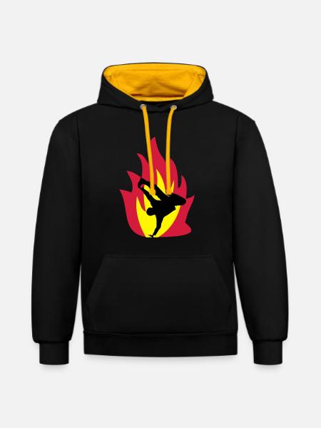 Breakdancer dans le feu - Sweat à capuche contrasté - noir/or