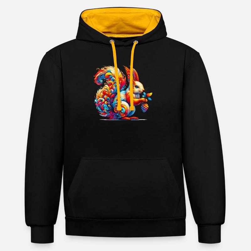 Eichhörnchen - Kontrast-Hoodie - Schwarz/Gold