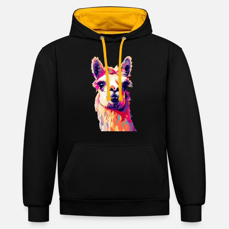 Lama - Sweat à capuche contrasté - noir/or