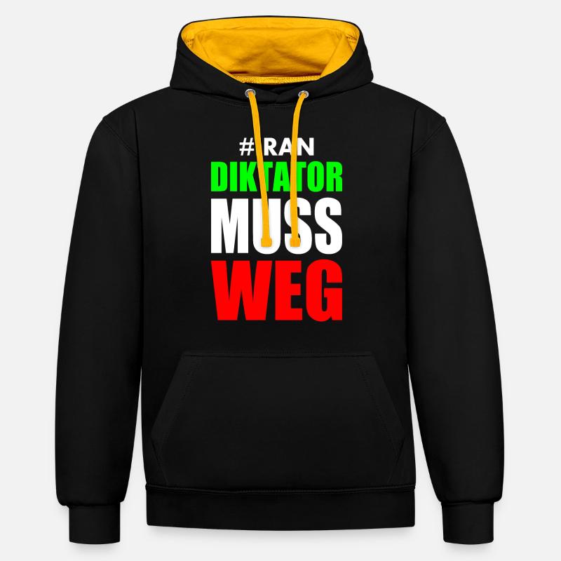 diktator muss weg iran - Kontrast-Hoodie - Schwarz/Gold