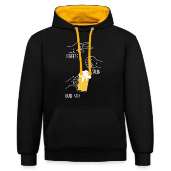 Scheere, Stein, paar Bier - Kontrast-Hoodie - Schwarz/Gold - Vorne - Anna (173cm) & Nico (186cm)