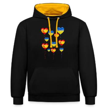 Espagne : solidarité et cœur pour l’Ukraine - Sweat à capuche contrasté - noir/or - Devant - Anna (173cm) & Nico (186cm)