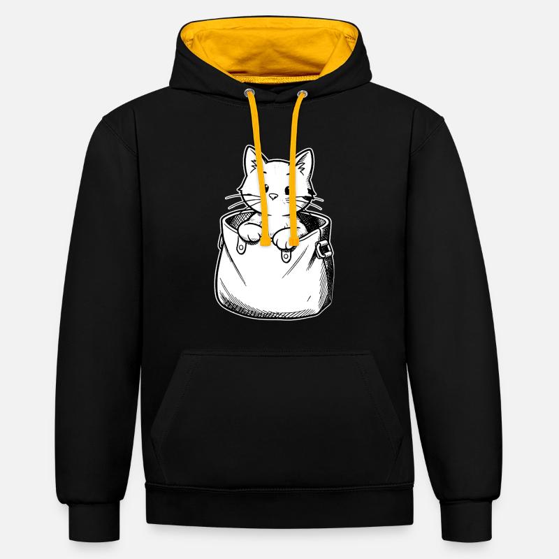 Kätzchen im Beutel Illustration - Kontrast-Hoodie - Schwarz/Gold