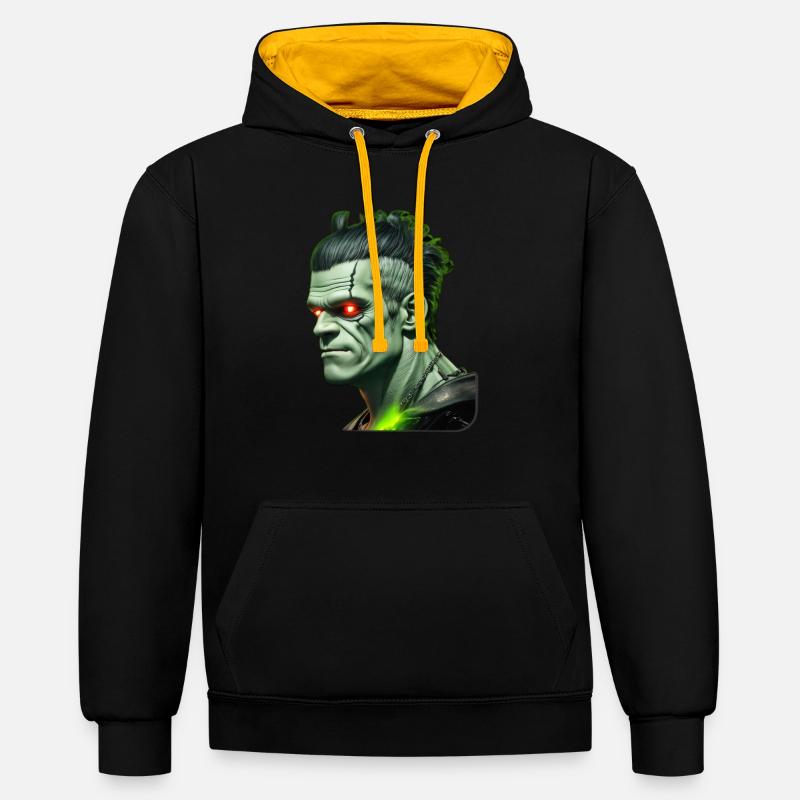 Monstre vert d’Halloween 5 - Sweat à capuche contrasté - noir/or