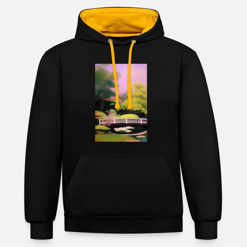 Jardin zen chinois - Sweat à capuche contrasté - noir/or