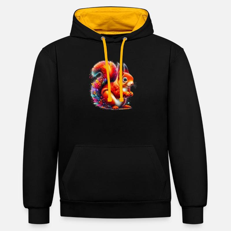 Eichhörnchen - Kontrast-Hoodie - Schwarz/Gold