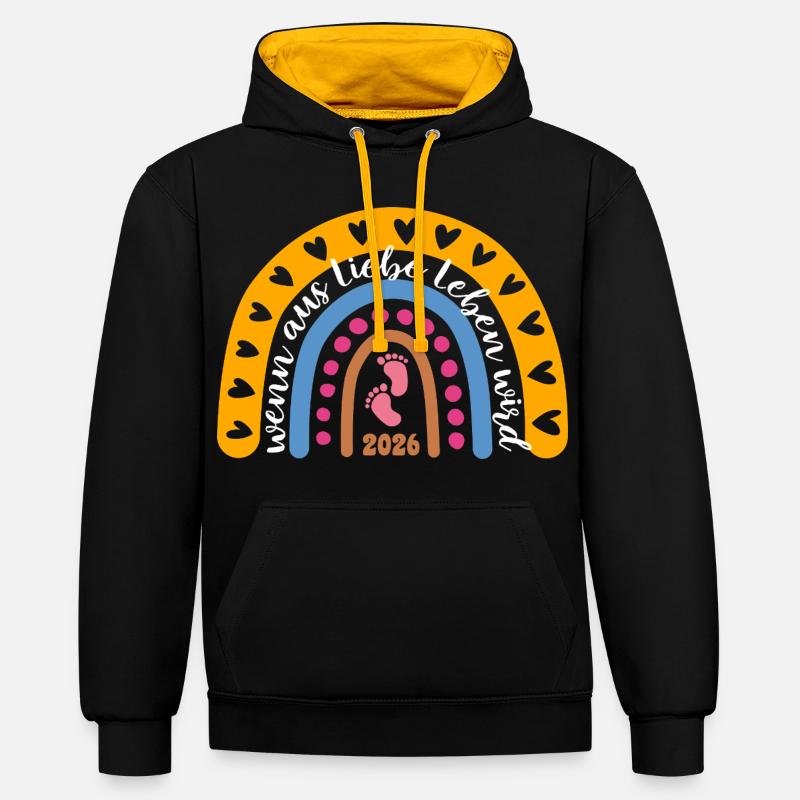 Quand l’amour devient vie - Bébé 2026 - Sweat à capuche contrasté - noir/or