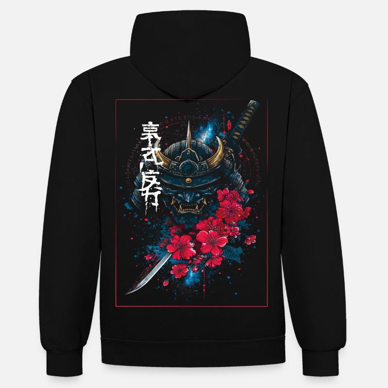 Oni - Samouraï Démon Japonais - Sweat à capuche contrasté - noir/or