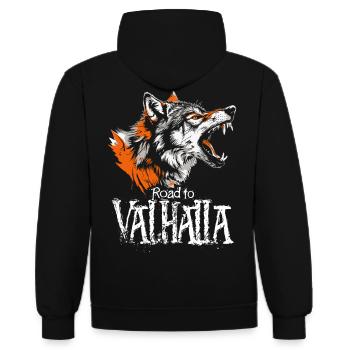 Brüllender Wolf Road to Valhalla Orange - Kontrast-Hoodie - Schwarz/Gold - Hinten - Anna (173cm)