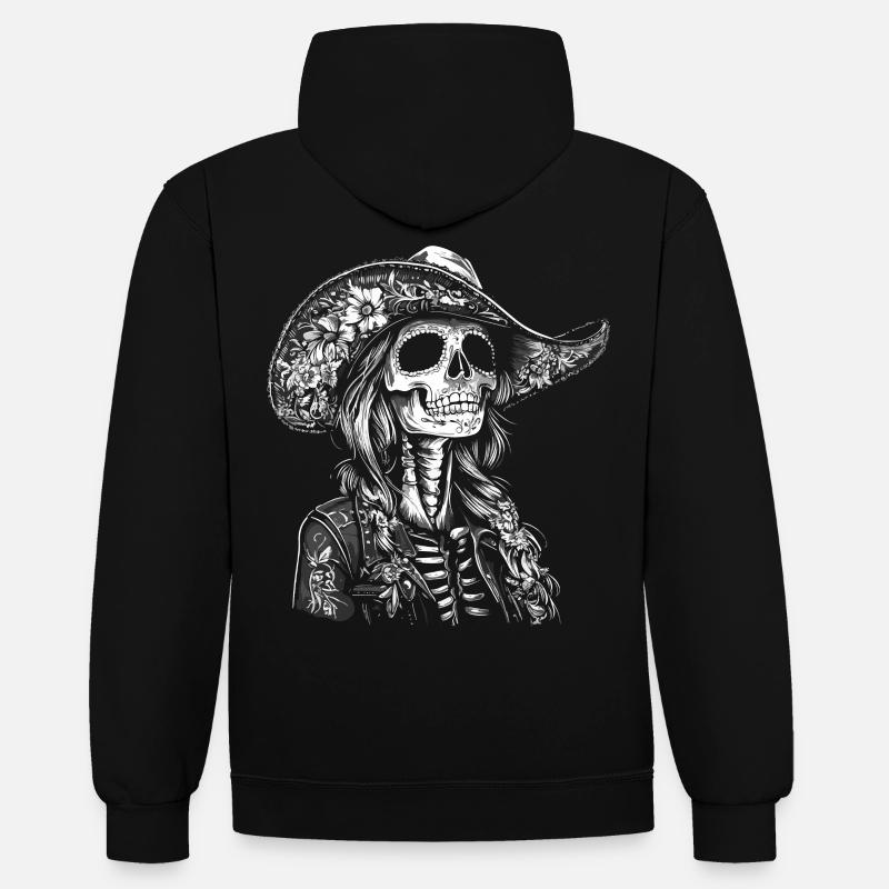 Squelette mexicain avec sombrero - Sweat à capuche contrasté - noir/or