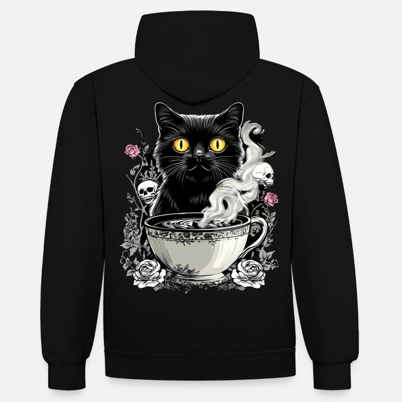 Mystical : Chat avec crâne café - Sweat à capuche contrasté - noir/or