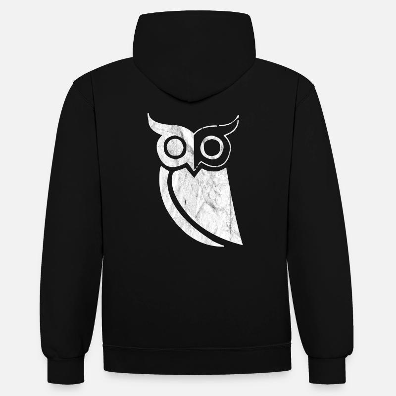 Eule Uhu - Kontrast-Hoodie - Schwarz/Gold