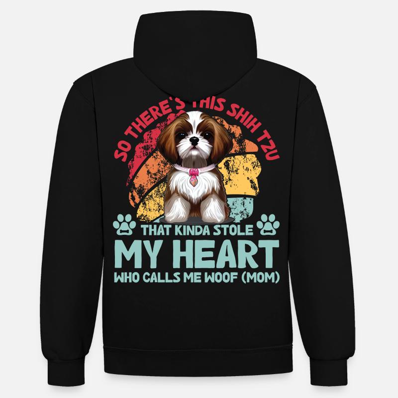 Shih Tzu Drôle de dicton - Sweat à capuche contrasté - noir/or