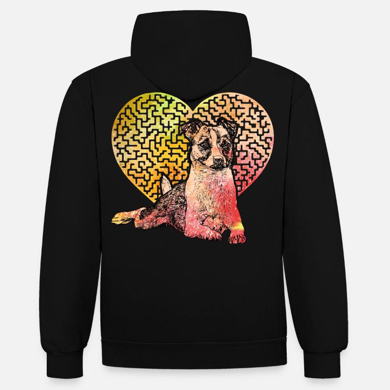 Jack Russell Terrier - Sweat à capuche contrasté - noir/or