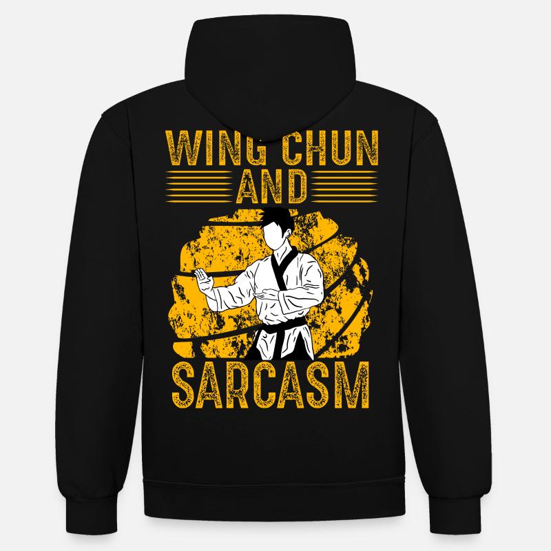 Wing Chun und Sarkasmus - Kontrast-Hoodie - Schwarz/Gold