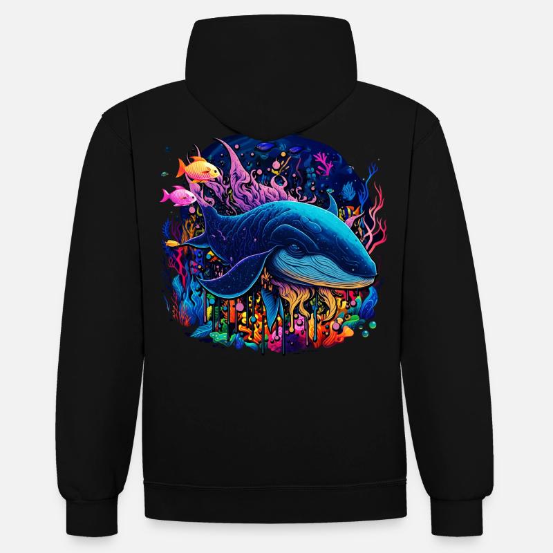 Baleine bleue - Sweat à capuche contrasté - noir/or