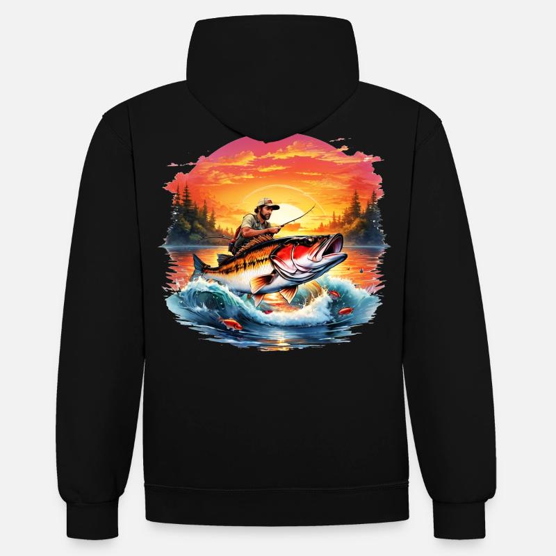 Poisson perche - Sweat à capuche contrasté - noir/or