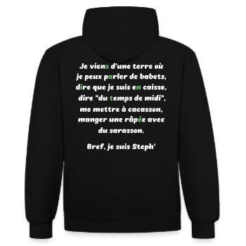 Je viens d'une terre où... Fierté stéphanoise 42 - Sweat à capuche contrasté - noir/or - Dos - Anna (173cm)