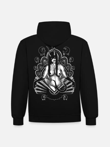 Dämonenmädchen - Schwarze Version - Kontrast-Hoodie - Schwarz/Gold