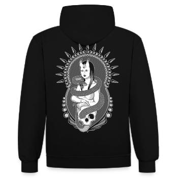 Lady dark Mona Lisa - Schwarze Version - Kontrast-Hoodie - Schwarz/Gold - Hinten - Anna (173cm)